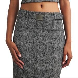 Calvin Klein Belted Tweed Faux Wrap Pencil Academia Stretch Skirt Size 6 New